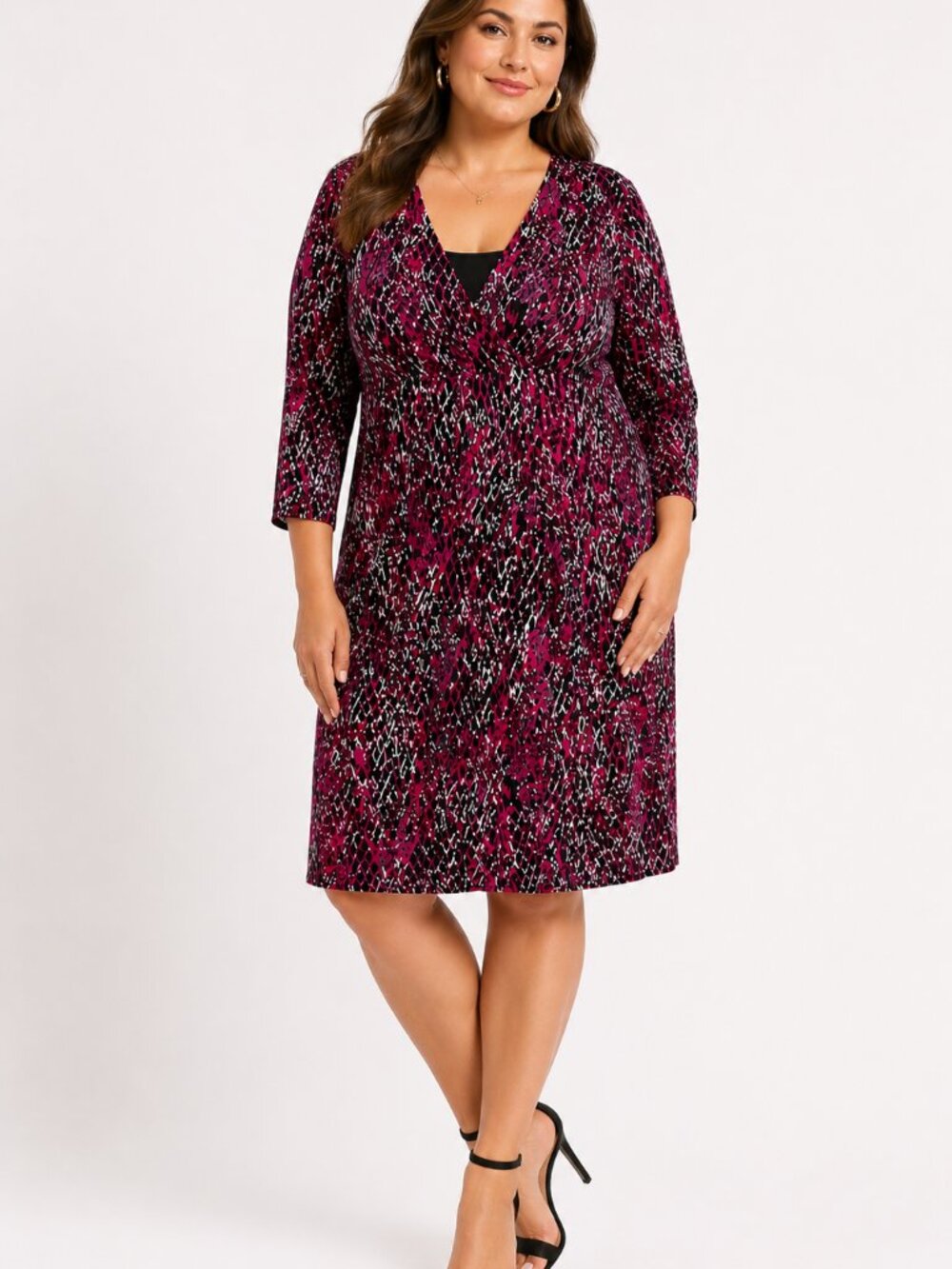 NEW Fashion Bug Women's 1X Animal Print Stretch Dress Black Burgundy Stretch